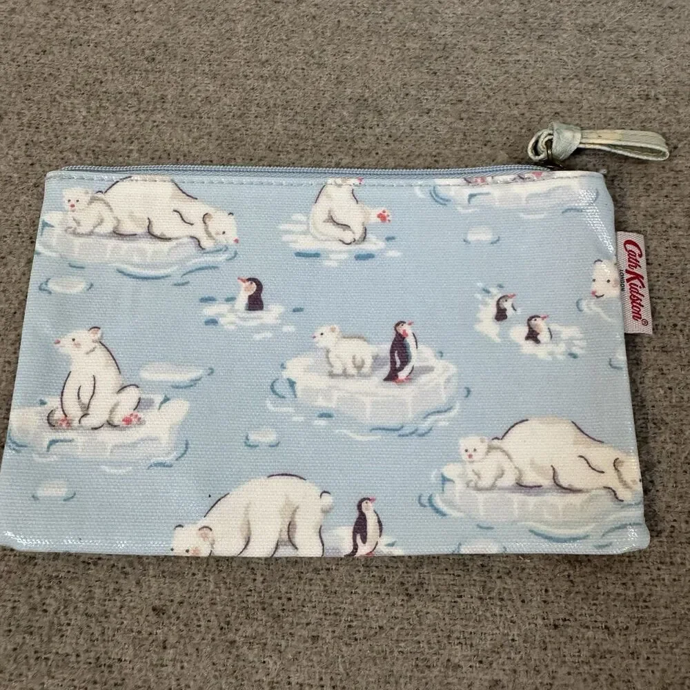 Cath Kidson Cosmetic Makeup Bag 7X4.5 Blue Polar Bear Print Limited Edition